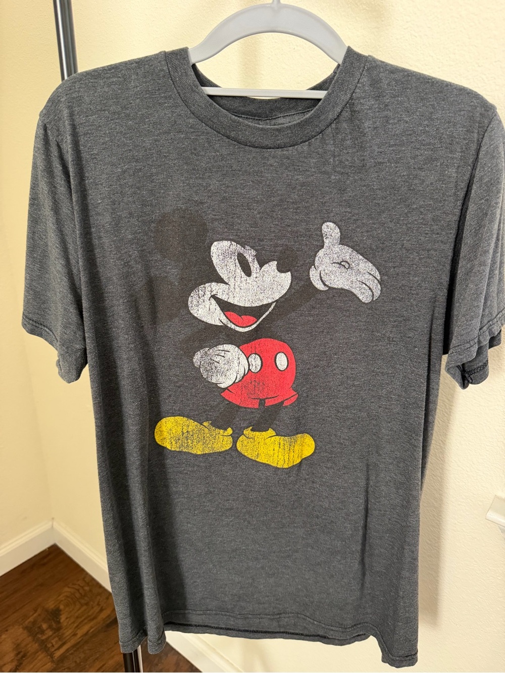 Kohl's Charcoal Gray Mickey Mouse Graphic Tee with Red and Yellow Accents